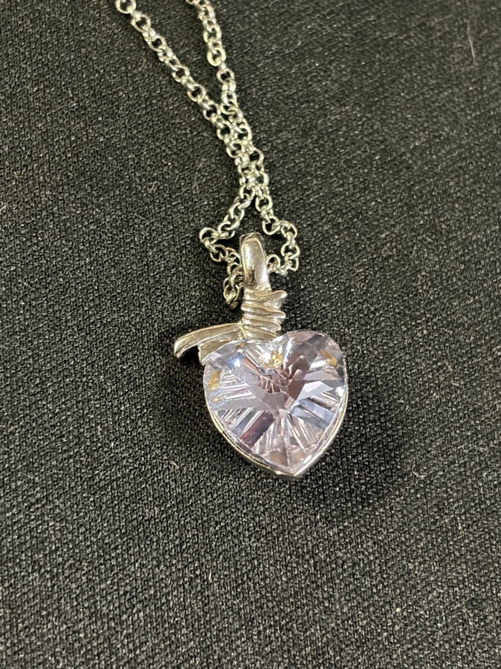 Lavender Crystal Heart Pendant Silver Tone Necklace